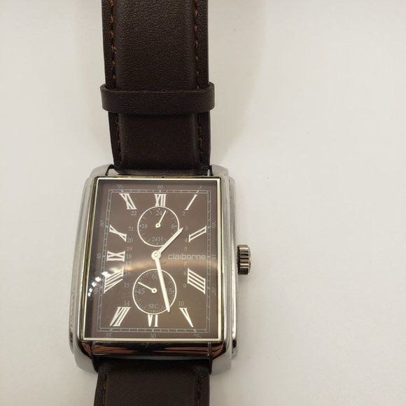 Liz Claiborne Watch Large Dark Brown Wristwatch CLM1102 Rectangular Face Analog - Picture 3 of 7